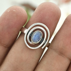 แหวนเงินแท้ 925 สไตล์โบฮีเมียน ประดับพลอยมูนสโตนสีน้ำเงินทรงรี ชุบโรเดียม ทำมือ ของขวัญงานแต่งงานสำหรับผู้หญิง งานปาร์ตี้ - Product Image 4