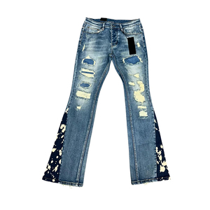 Jean en denim bleu délavé coupe droite empilée, respirant, léger, séchage rapide, coupe décontractée, toutes saisons (hiver, automne, été, printemps) - Product Image 1