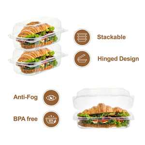 Caja de concha desechable con bisagras PET transparente de 9x5 pulgadas, contenedor de sándwich antivaho sin BPA, embalaje para impresión en relieve de alimentos - Product Image 4