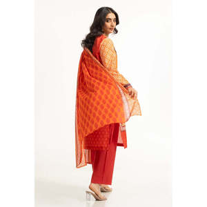 Elegante Traje de Jardín Estampado Naranja de 3 Piezas para Mujer, Largo hasta la Rodilla, con Diamantes, Tallas Grandes, para Cenas, Talla XS, OEM/ODM Disponible - Product Image 1