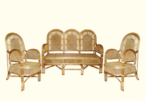 Ensemble de canapés cannés de couleur claire tissés à la main, idéal pour une véranda, avec coussins, à prix de gros. - Product Image 6