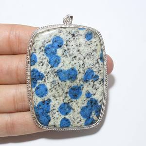 Colgante de jaspe K2 Natural de Plata de Ley 925, joyería de cabujón ovalado liso azul-verde con aplicación para la fabricación de joyas - Product Image 3