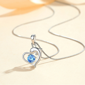 D336 luxe Ocane 925 argent Sterling bleu coeur CZ dauphin coeur collier pendentif femmes bijoux fins breloque (à l'exclusion de la chaîne) - Product Image 2