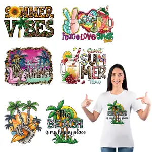 Ferro em adesivos Decalques Coconut Tree Leopard Print Drink Iron on Patches DIY Applique Summer Cool Decoração para T-Shirt Cowboy