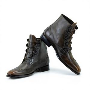 Men Classic Vintage Leather Brogue Wingtip Lace Up Ankle <b>Boots</b> Crocodile Pattern Business Formal Dress <b>Boots</b> Stylish Design - Product Image 2