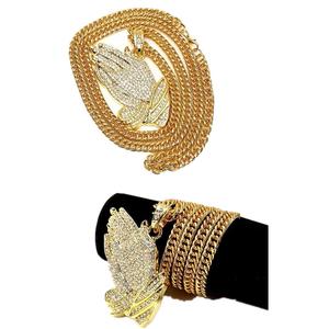 Collier Hip Hop en forme de cœur, pendentif courbe en or, main de prière glacé, de jésus, cadeaux pour hommes pour événement religieux, nouvelle collection - Product Image 3