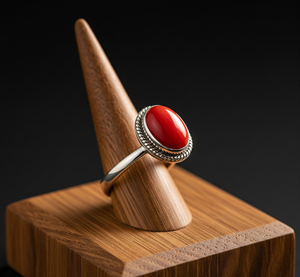 Bague de mode en acier inoxydable sur mesure avec sertissage de pierres précieuses Rudra Gems, dernier design tendance, pierre précieuse corail rouge certifiée, mariage - Product Image 3