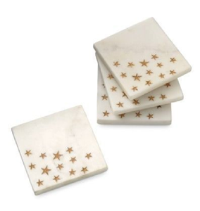 Sous-verre de luxe en marbre blanc avec incrustation en laiton doré scintillant. Disponible à prix de gros. - Product Image 2