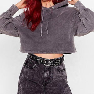 Sudadera corta para mujer, Sudadera corta de manga larga recortada para mujer, cuello alto, sudaderas cortas con cremallera para mujer - Product Image 2