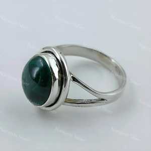 925 Sterling Silver Malachite <b>Ring</b> Natural Green Gemstone Handmade Oval <b>Statement</b> Promise Jewelry Gift for April Birthstone - Product Image 3