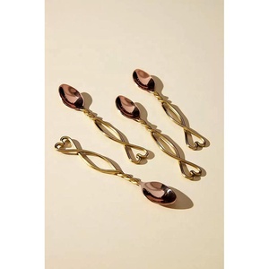 In stock <b>Gold</b> Polished Big Discount Decorative Luxury utensil set with Full thick Flat Wood design handle Utensil set - Product Image 4