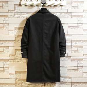 <b>Men's</b> Winter <b>Trench</b> <b>Coat</b> with Stand Collar Fashion <b>Black</b> Loose Outerwear Featuring Turn-Down Collar Big Pockets Front Logo - Product Image 4