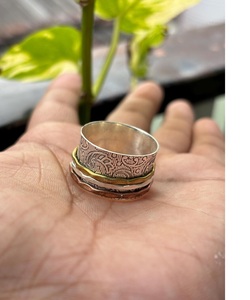 Anillo Fidget Spinner Hecho a Mano con Plata Esterlina Latón y Cobre Meditación Alivio DE LA Ansiedad Anillo de Pulgar para Hombres y Mujeres - Product Image 2