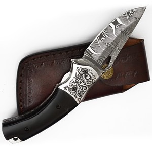 Venta al por mayor personalizado OEM ODM cubertería fábrica Damasco acero punto de caída plegable bolsillo Camping supervivencia cuchillo cuerno mango 1 año - Product Image 5