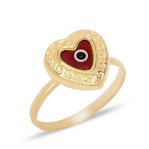 รูปหัวใจสีแดงเคลือบตาตุรกีออกแบบแหวนขายส่งเครื่องประดับเงินแท้ 925 ทําด้วยมือตุรกี - Product Image 3