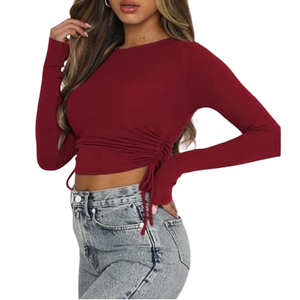 Round Neck Long Sleeve Short Crop T-<b>Shirt</b> Street Trend top casual pullover Sweatshirts Sets Custom Women Crop Top Knitted - Product Image 1