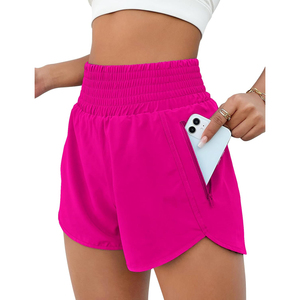 Pantalones cortos para mujer, pantalones cortos atléticos de cintura alta, pantalones cortos elásticos impermeables para gimnasio y entrenamiento con bolsillo para correr y Deportes - Product Image 1
