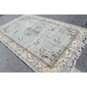 Alfombra grande vintage, alfombra turca de 6.7x10.4 pies, alfombra de lana gris con lunares - Product Image 2