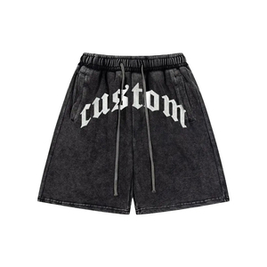 Pantalones Cortos Largos lavados con ácido para hombre con bolsillos, cintura elástica, estilo callejero, pantalones cortos de felpa francesa, servicio OEM disponible - Product Image 1