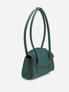 Bolso de Hombro de Cuero Genuino Verde para Mujer, Bolso de Mano Retro con Cremallera de Dos Tonos, Estilo Minimalista y Moderno, Esmeralda, Años 90 - Product Image 6