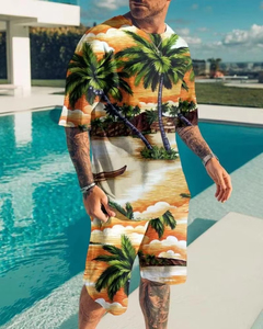 Surdimensionné hommes mode été surdimensionné décontracté deux pièces vêtements décontractés plaine hommes t-shirts ensemble en gros 100% Polyester 2025 - Product Image 4
