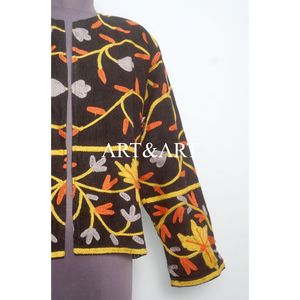 Chaqueta Acolchada con Bordado Floral, Cierre de Botones, Forro de Algodón Hecho a Mano, Ecológica, Transpirable, para Fiestas de Invierno y Otoño - Product Image 2