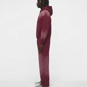 Men's Maroon Hooded Tracksuit Set Full <b>Zip</b> Dripping Logo Print Regular Fit Streetwear <b>Sweatshirt</b> Wide Leg Pants Winter Solid - Product Image 3