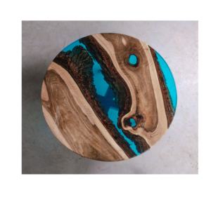 Muebles de diseño de lujo Live Edge Mesa de centro de resina epoxi de madera maciza, mesa auxiliar, mesa auxiliar en epoxi azul - Product Image 5