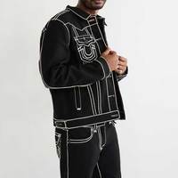 Service OEM/ODM Veste en jean polaire intérieure surdimensionnée pour hommes Veste en jean à boutons couverts à l'avant à prix réduit pour hommes