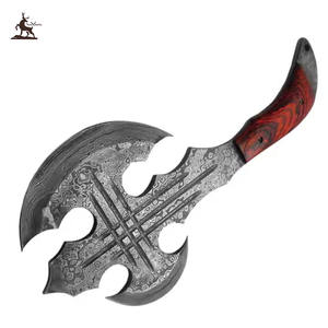 Hacha de doble hoja de acero de Damasco hecha a mano, grado Industrial personalizado con mango de palisandro y Funda de cuero, regalo de caza - Product Image 1