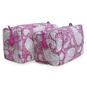 Cosmético de algodón acolchado con estampado de bloque de mano indio de alta calidad para neceser, juego de dos con cierre de cremallera para maquillaje - Product Image 1