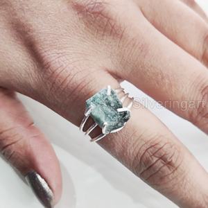 Rough <b>Stone</b> Jewelry Women's <b>Ring</b> Natural Emerald Raw Gemstone May Birthstone 3 Plain Band Christmas 925 Sterling <b>Silver</b> <b>Ring</b> - Product Image 4