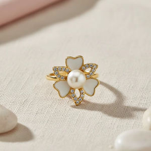 Fresh water <b>pearl</b> <b>ring</b> Vintage Fashion 18K Gold Plated Brass Gemstone <b>Ring</b> with <b>Pearl</b> for Women Wedding Gift & Party - Product Image 1