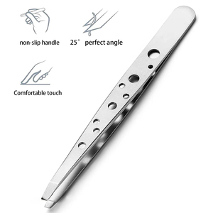 High Quality Stainless Steel Eyebrow Extension Tweezers with Slanted Tip Perforated Handle for Home and Salon Use - Product Image 3
