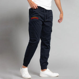 Venta al por mayor 100% algodón pantalones de chándal para hombre logotipo bordado personalizado Color Azul Marino sólido 4 bolsillos Baggy Streetwear hombres pantalones de chándal - Product Image 1
