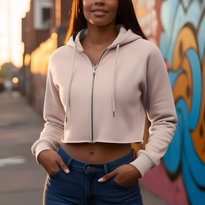 เสื้อฮู้ดมีซิปสำหรับสตรีทแฟชั่นเสื้อฮู้ดแบบสั้นพร้อมโลโก้ปักออกแบบได้ตามต้องการสำหรับฤดูหนาว - Product Image 2