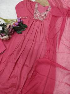 Conjunto de traje de fiesta indio S a XXL Viscosa Chinon Kurti con bordado de secuencia Viscosa Chanderi Bottom & Nazmin Silk Dupatta - Product Image 5