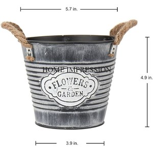 Metal Indoor And Outdoor <b>Planter</b> <b>Large</b> Decorative <b>Planter</b> Pot with Rope Handle Galvanized Made <b>Planters</b> Customize Size and Color - Product Image 1