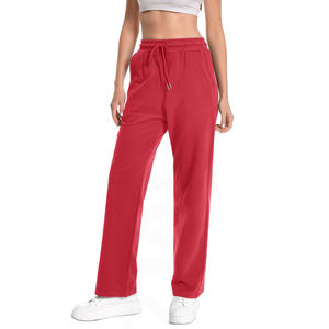 Pantalons de survêtement évasés tendance, poids lourd, de haute qualité, taille élastique avec cordon de serrage, couleur unie, pantalons de survêtement évasés pour femmes - Product Image 1