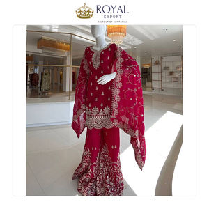 Costume Sharara de qualité supérieure, dernière tendance, en soie pure Gmy avec broderie lourde, séquence et travail de codage Dori avec rivets et travail de Moti - Product Image 5