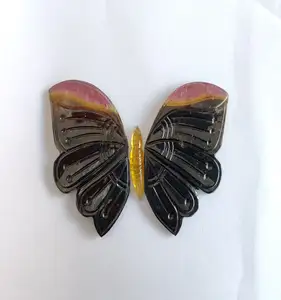 Turmalin Schmetterlings schnitzereien Mehrfarbige zweifarbige natürliche Turmalin schnitzereien Fern größe 100 Karat Paar Ausgefallene Schnitzereien Lose Edelsteine