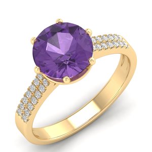 Bague en or massif 14 carats avec diamant certifié IGI et améthyste ronde de 2,75 carats, bijoux fins, prix de gros REYES Factory - Product Image 2