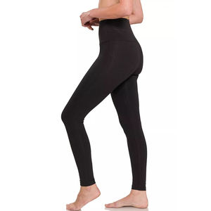Leggings longs pour femmes sur mesure en gros, spandex/polyester, pantalon extensible, yoga, gym, noir uni, antibactérien, taille haute - Product Image 4