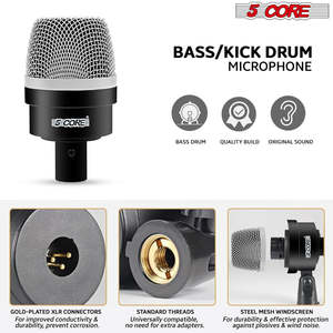 5Core Drum Mic Kit 7 Pcs Kick BassTom Snare Dynamic <b>Microphone</b> Instrument Mics Set Black - Product Image 6
