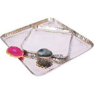 Juego de 2 Bandejas para servir chocolates de proveedor indio con bordes curvos de forma rectangular pulida con espejo brillante acabado en color plateado - Product Image 1