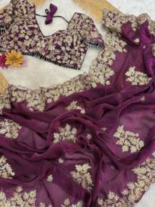 Premium Trendy indien Fandy Satin violet Saree Blouse avec chemisier fantaisie élégant hiver/été fête vêtements de mariage pour femmes fille - Product Image 4