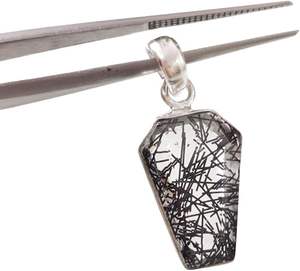 Colgante de Mujer con Piedra Preciosa de Rutilo Negro Natural en Forma de Ataúd, Joyería Hecha a Mano para Navidad, Colgante de Plata de Ley 925 - Product Image 1