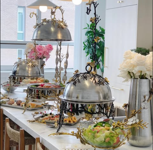 Plats à friction floraux en métal serveurs de nourriture réchauffeurs décoration de la maison plateaux de service bols gradins haute qualité - Product Image 4