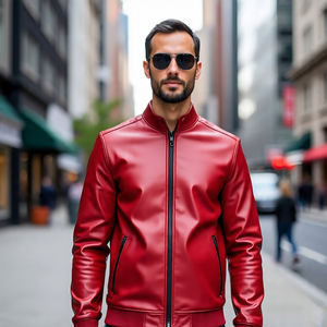 เสื้อแจ็กเก็ตหนังแท้สำหรับผู้ชาย, เสื้อแจ็กเก็ตขี่มอเตอร์ไซต์คอพับลงมีซิปสำหรับฤดูใบไม้ร่วงและฤดูหนาว - Product Image 5