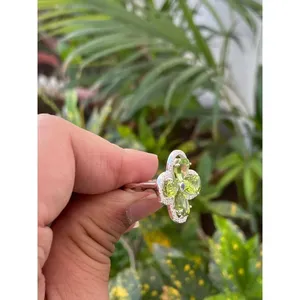 Natural Peridot Flower Ring 925 Sterling Silver Handmade Floral Gemstone Ring Wholesale Jewelry Supplier - Product Image 4